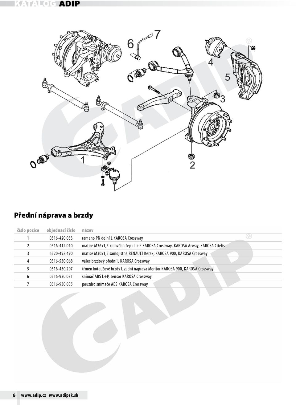 0516-530 068 válec brzdový přední L KAROSA Crossway 5 0516-430 207 třmen kotoučové brzdy L zadní náprava Meritor KAROSA 900, KAROSA