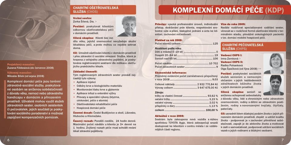 Uživatelé mohou využít služeb zdravotních sester, osobních asistentek či pečovatelek, jejich součástí je poskytování sociálního poradenství a možnost zapůjčení kompenzačních pomůcek.