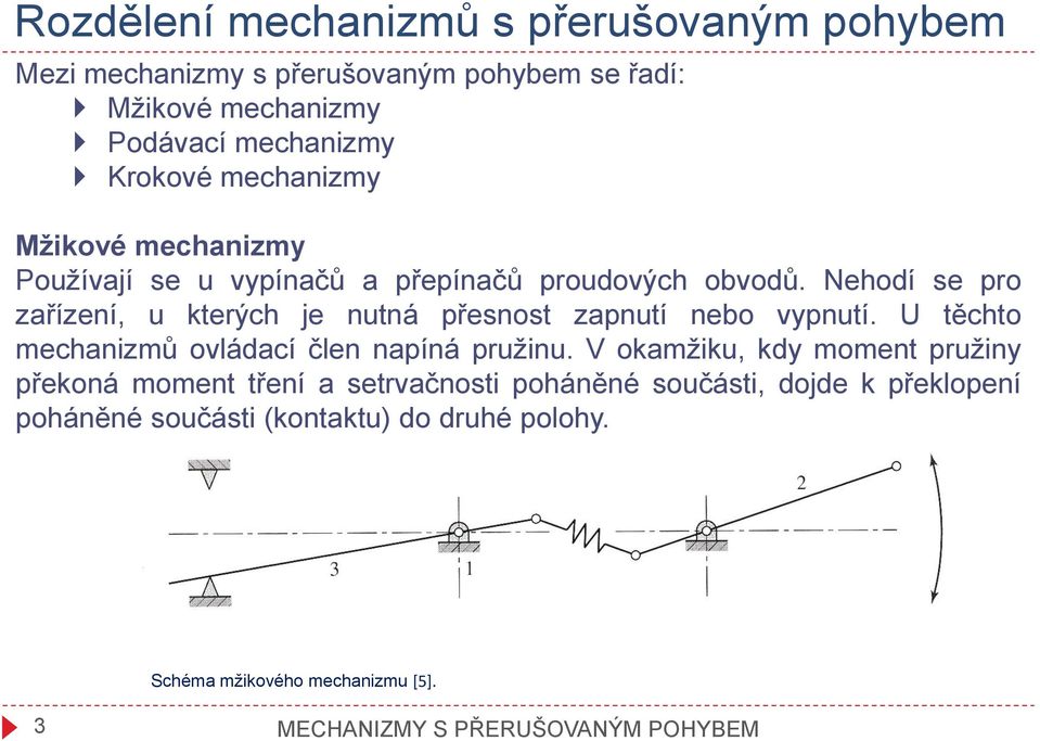 Nehodí se pro zařízení, u kterých je nutná přesnost zapnutí nebo vypnutí. U těchto mechanizmů ovládací člen napíná pružinu.