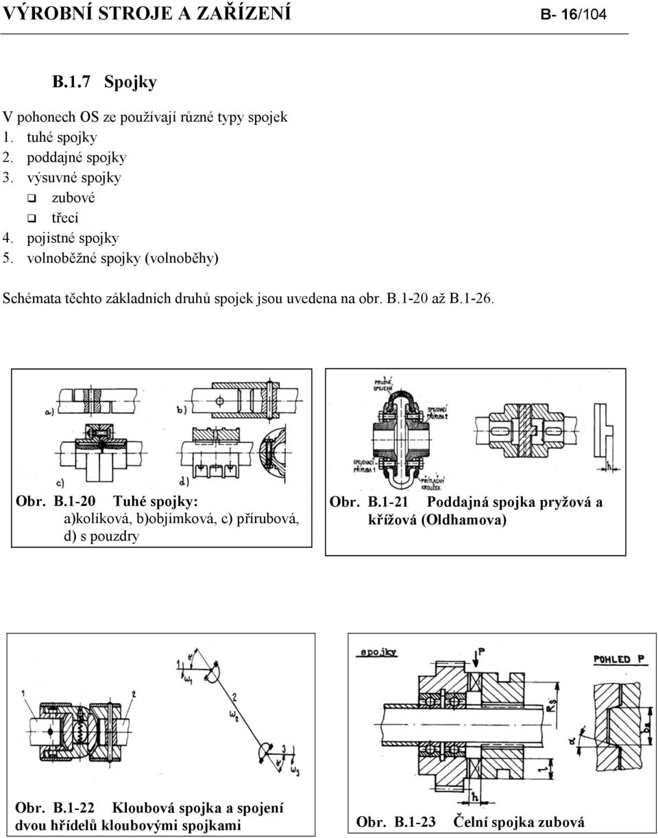 volnoběžné spojky (volnoběhy) Schémata těchto základních druhů spojek jsou uvedena na obr. B.