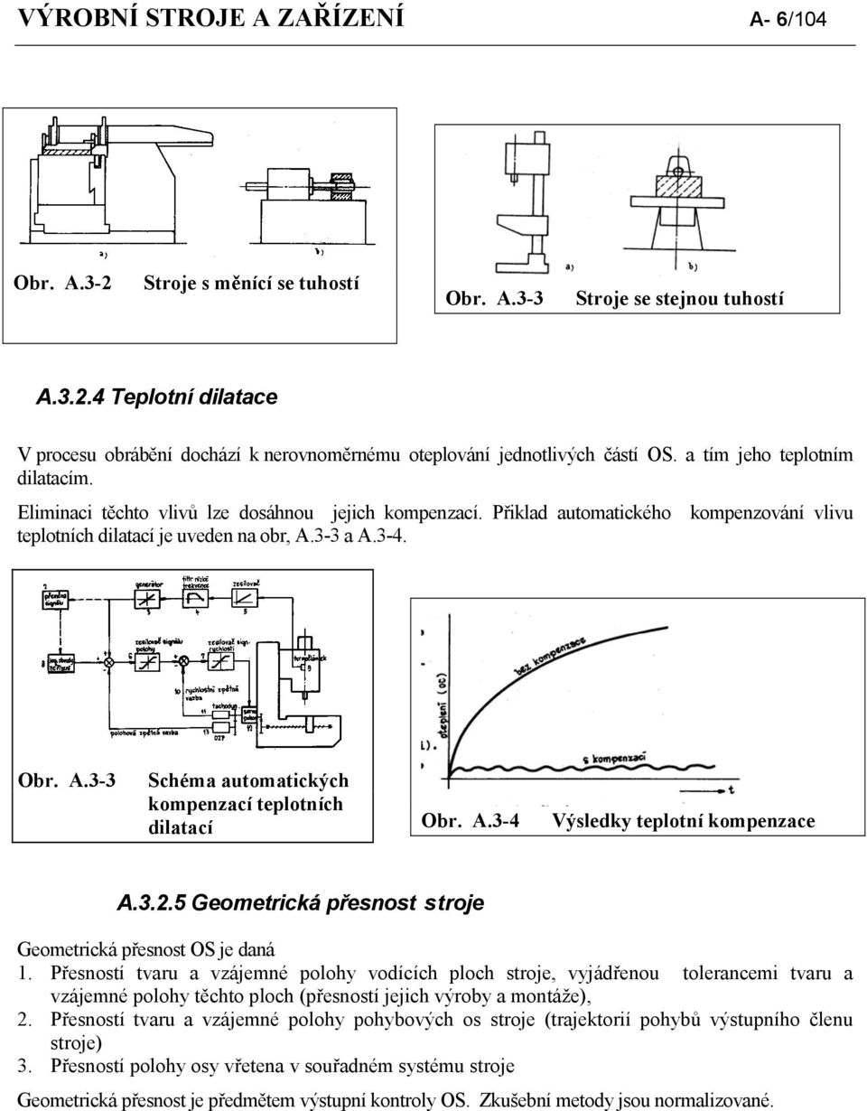 3-3 a A.3-4. Obr. A.3-3 Schéma automatických kompenzací teplotních dilatací Obr. A.3-4 Výsledky teplotní kompenzace A.3.2.5 Geometrická přesnost stroje Geometrická přesnost OS je daná 1.