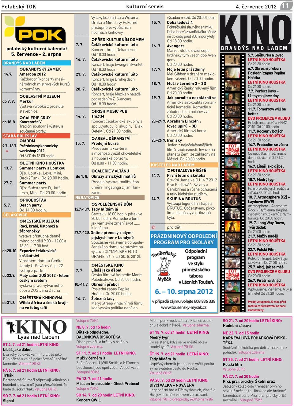 Koncentrát IV Tradiční souborná výstavy a současné tvorby. Stará Boleslav mddm 9.7.-13.7. Prázdninový keramický workshop 2012 Od 8.00 do 13.00 hodin. letní kino houštka 13. 7.