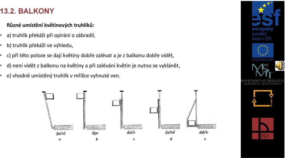 dobře zalévat a je z balkonu dobře vidět, d) není vidět z balkonu na květiny a při