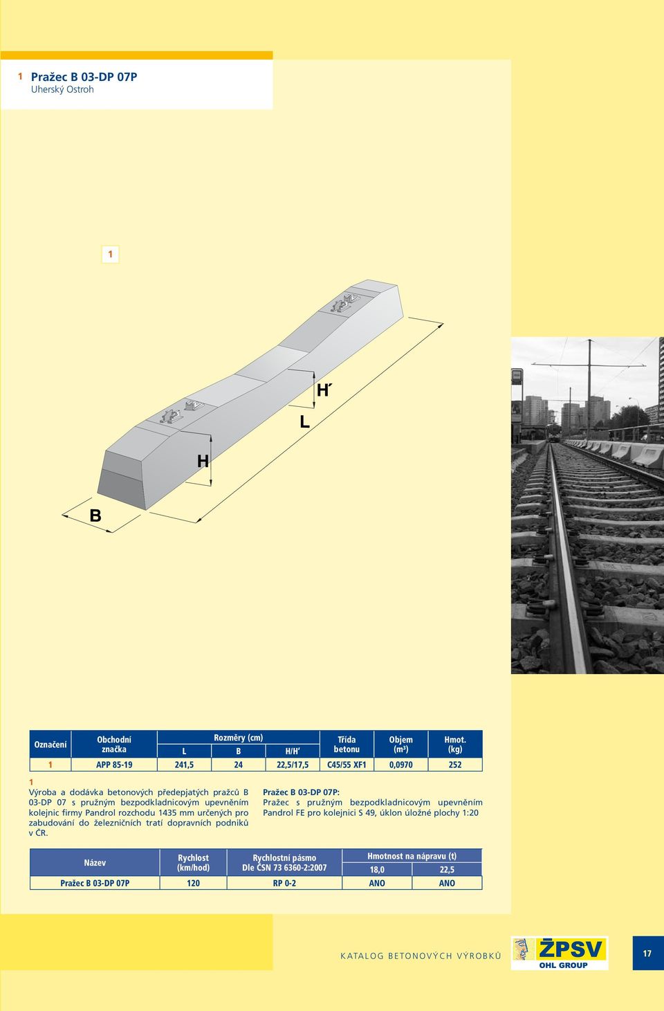 bezpodkladnicovým upevněním kolejnic firmy Pandrol rozchodu 435 mm určených pro zabudování do železničních tratí dopravních podniků v ČR.
