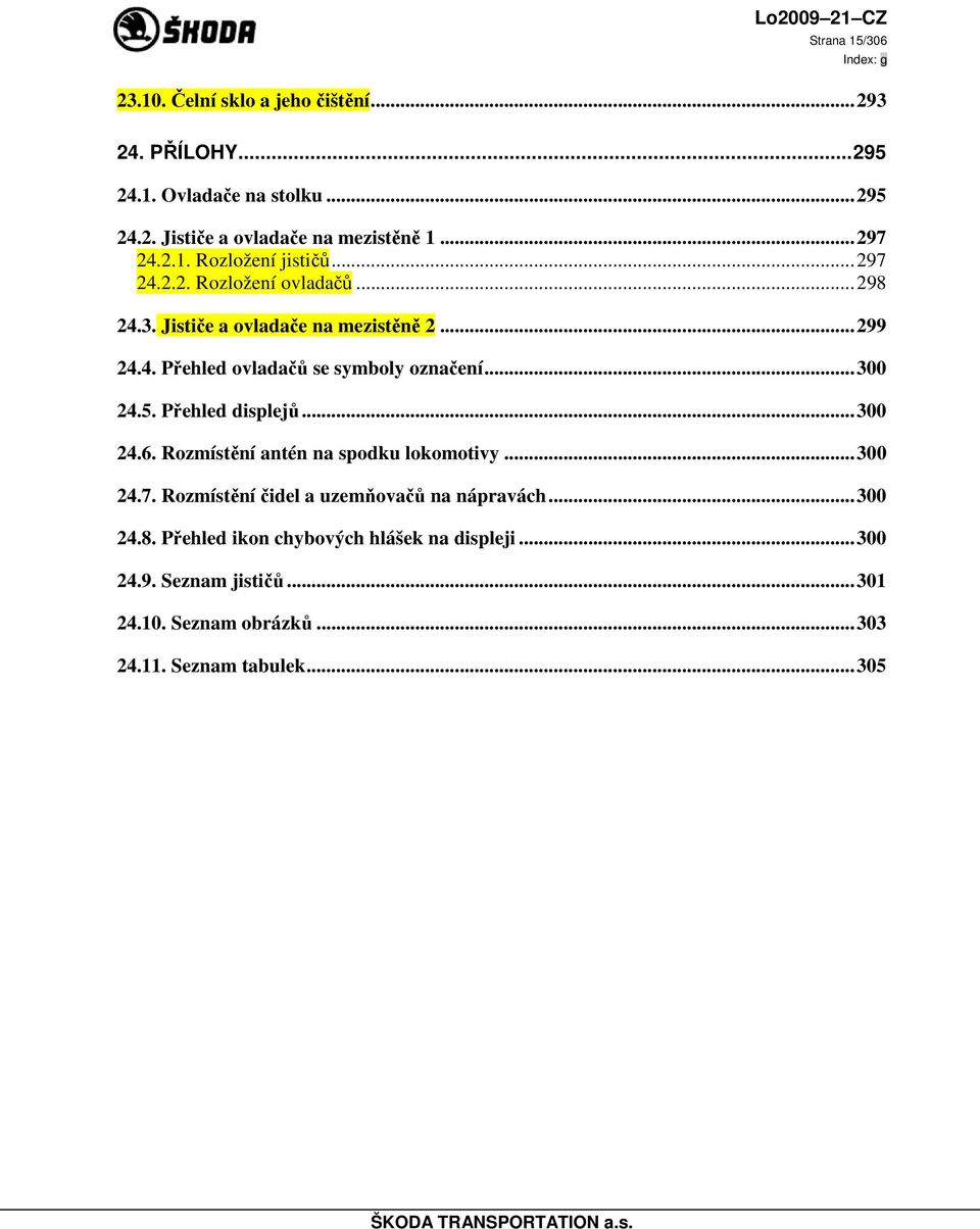 ..300 24.5. Přehled displejů...300 24.6. Rozmístění antén na spodku lokomotivy...300 24.7. Rozmístění čidel a uzemňovačů na nápravách...300 24.8.