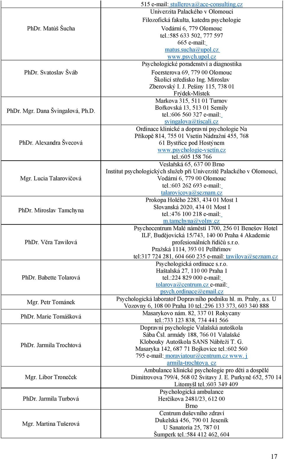 cz Univerzita Palackého v Olomouci Filozofická fakulta, katedra psychologie Vodární 6, 779 Olomouc tel.:585 633 502, 777 597 665 e-mail: matus.sucha@upol.