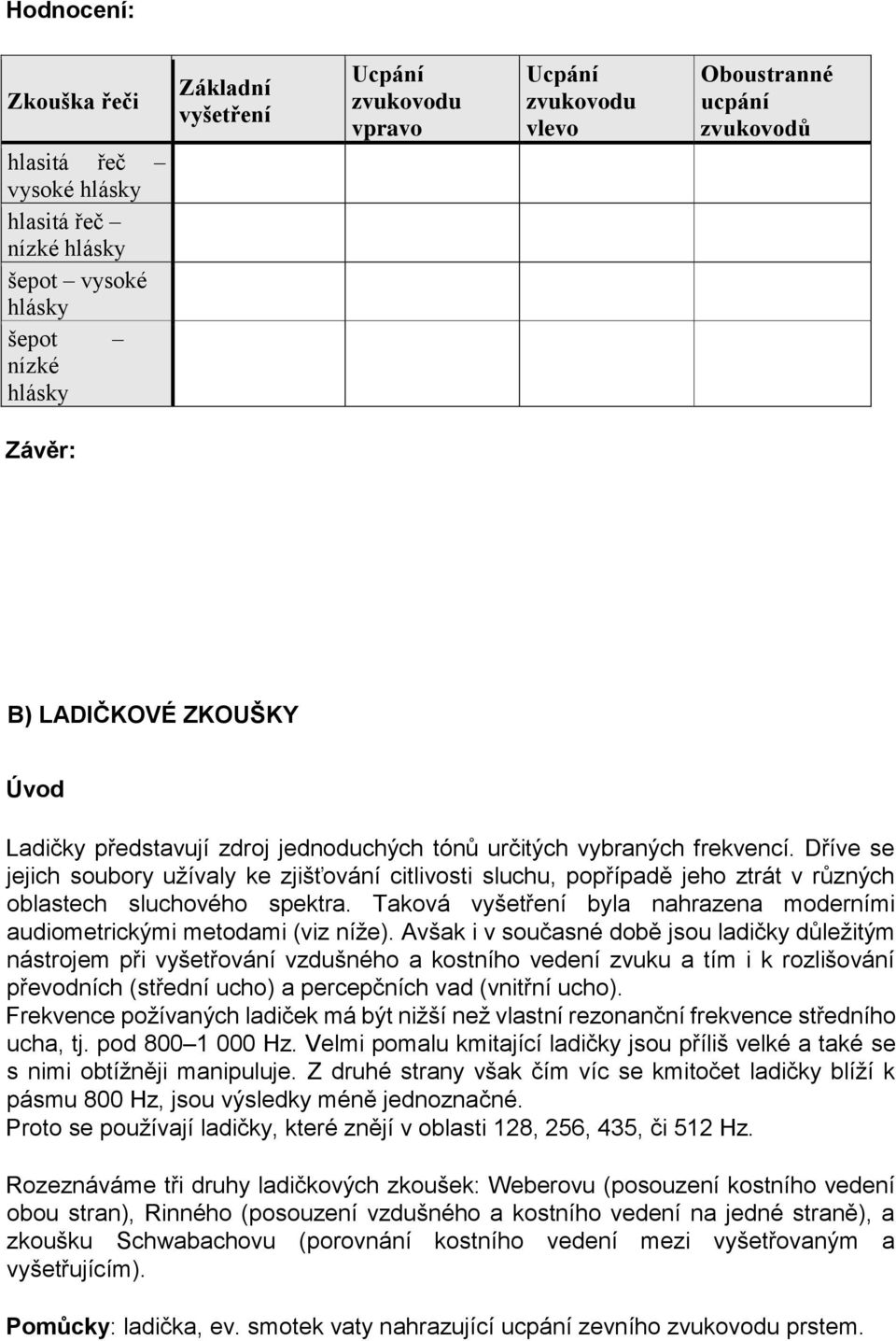 Dříve se jejich soubory užívaly ke zjišťování citlivosti sluchu, popřípadě jeho ztrát v různých oblastech sluchového spektra.