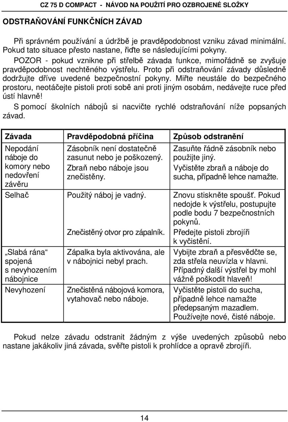 Miřte neustále do bezpečného prostoru, neotáčejte pistoli proti sobě ani proti jiným osobám, nedávejte ruce před ústí hlavně!