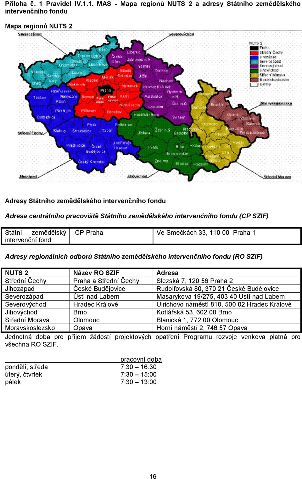 1. MAS - Mapa regionů NUTS 2 a adresy Státního zemědělského intervenčního fondu Mapa regionů NUTS 2 Adresy Státního zemědělského intervenčního fondu Adresa centrálního pracoviště Státního