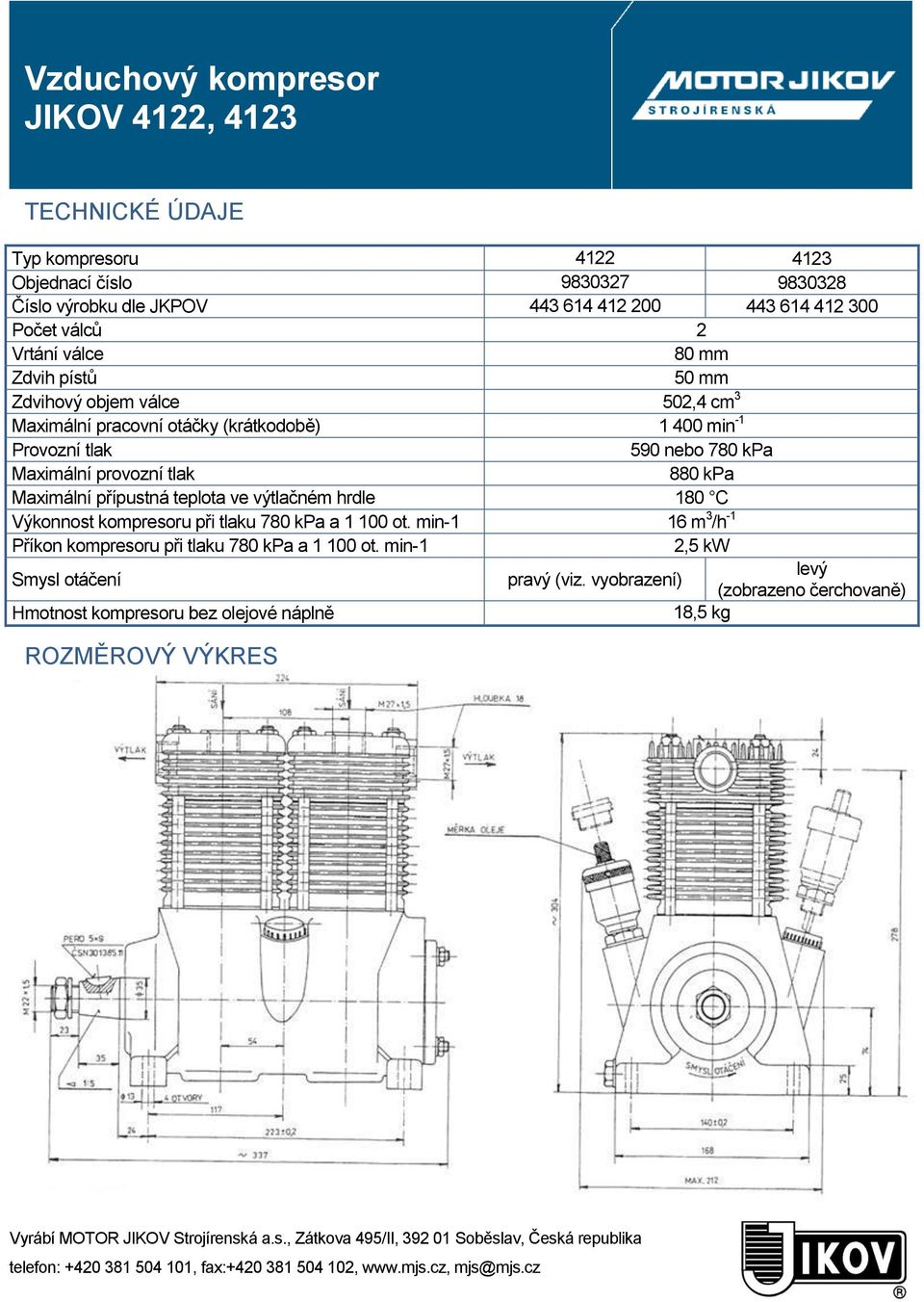 Maximální provozní tlak 880 kpa Maximální přípustná teplota ve výtlačném hrdle 180 C Výkonnost kompresoru při tlaku 780 kpa a 1 100 ot.