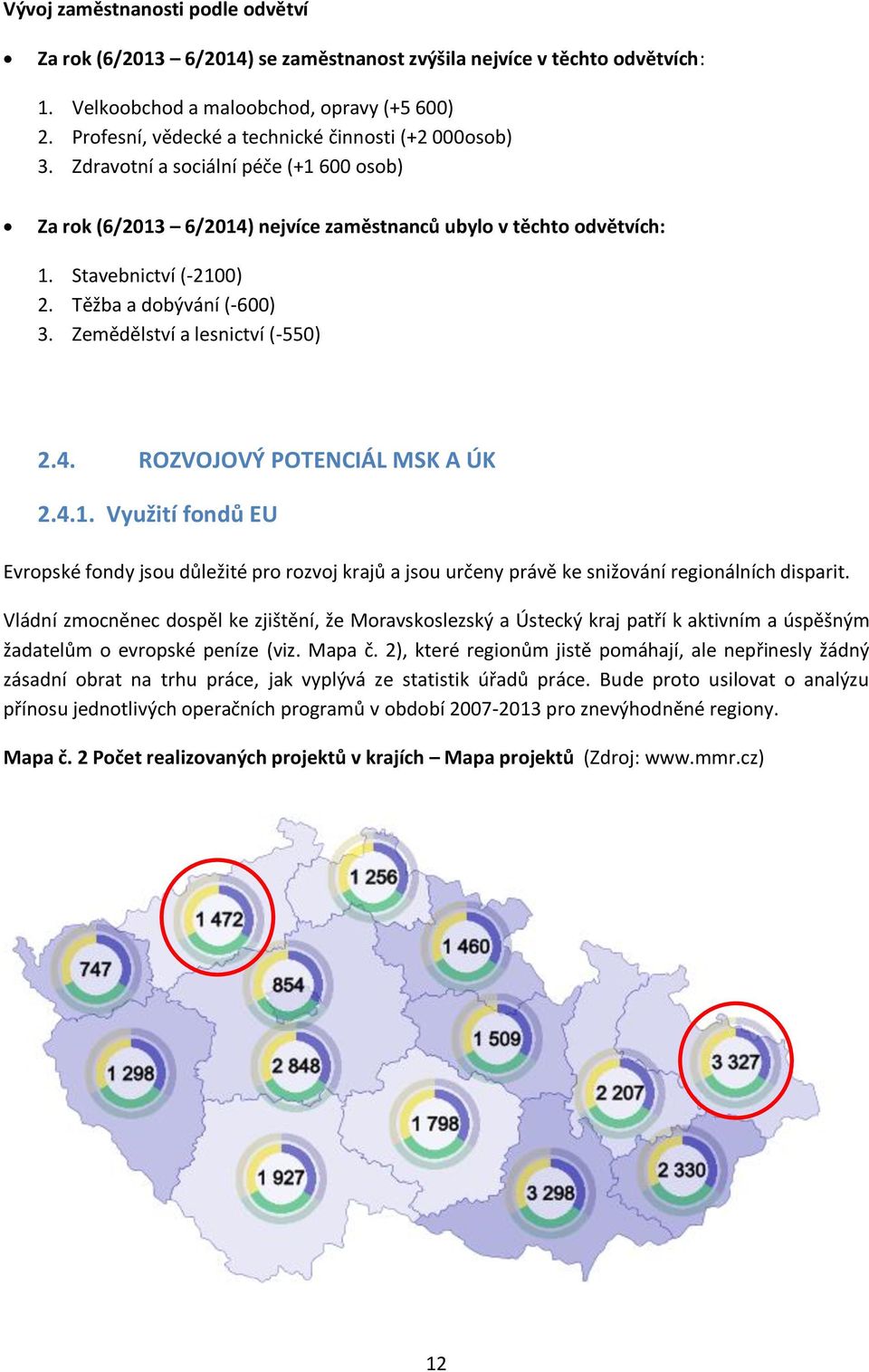 Těžba a dobývání (-600) 3. Zemědělství a lesnictví (-550) 2.4. ROZVOJOVÝ POTENCIÁL MSK A ÚK 2.4.1.