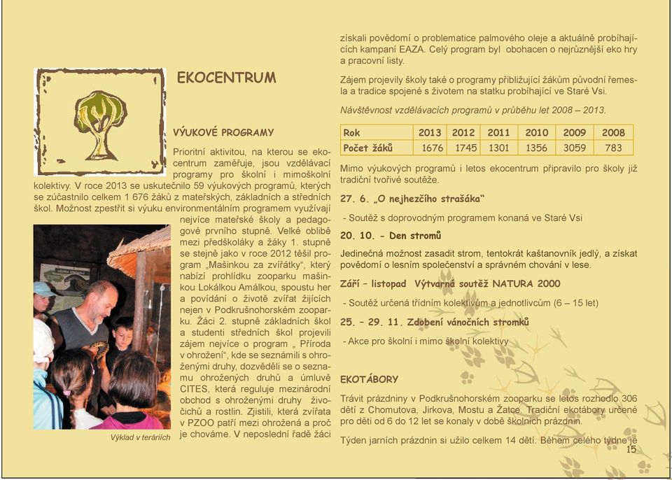 VÝUKOVÉ PROGRAMY Prioritní aktivitou, na kterou se ekocentrum zaměřuje, jsou vzdělávací programy pro školní i mimoškolní kolektivy.