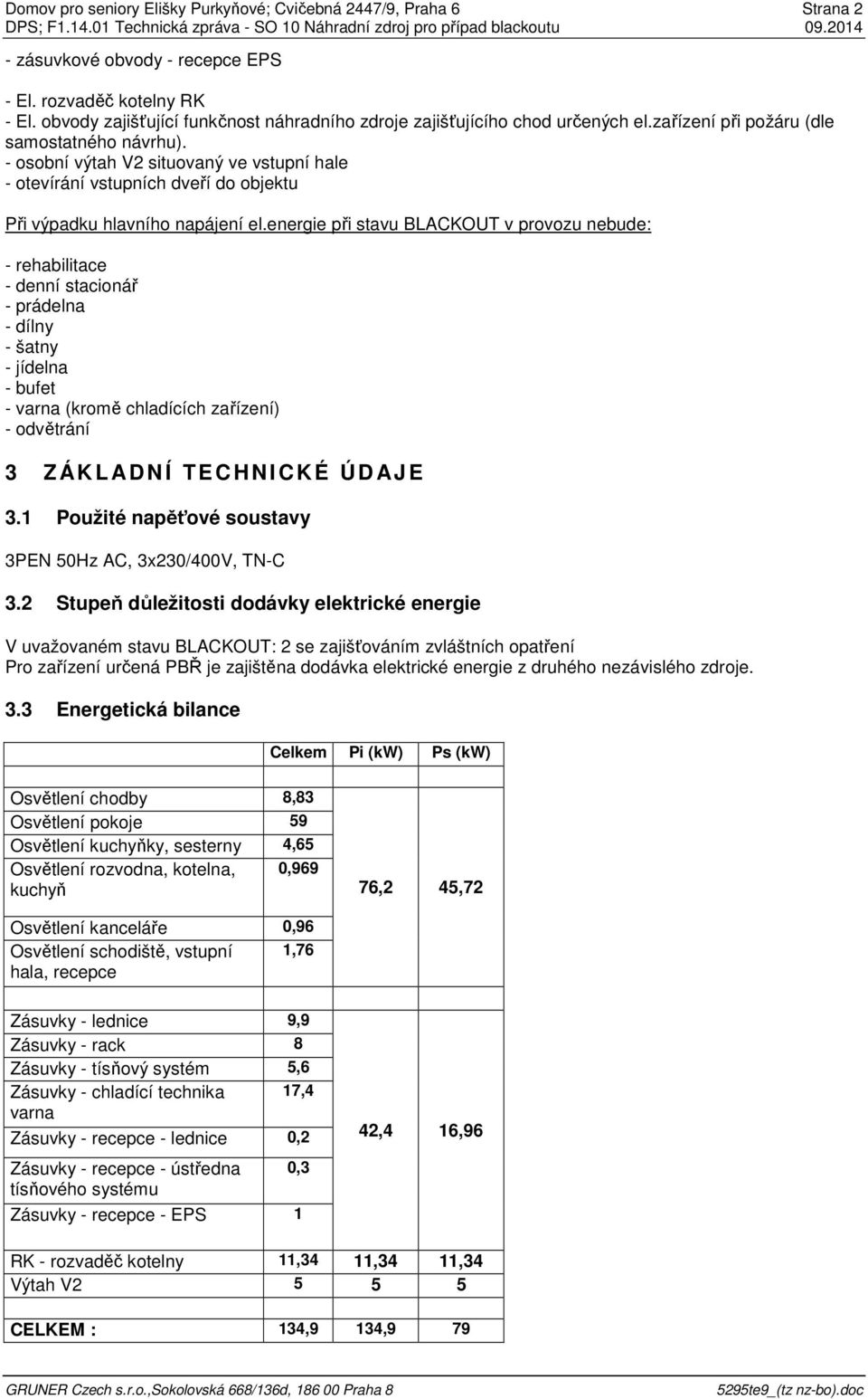 - osobní výtah V2 situovaný ve vstupní hale - otevírání vstupních dveří do objektu Při výpadku hlavního napájení el.