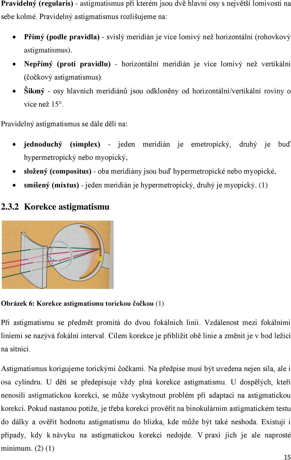 Nepřímý (proti pravidlu) - horizontální meridián je více lomivý než vertikální (čočkový astigmatismus). Šikmý - osy hlavních meridiánů jsou odkloněny od horizontální/vertikální roviny o více než 15.