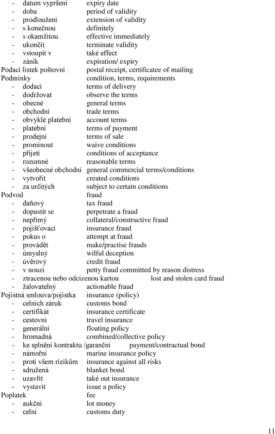 obecné general terms - obchodní trade terms - obvyklé platební account terms - platební terms of payment - prodejní terms of sale - prominout waive conditions - přijetí conditions of acceptance -