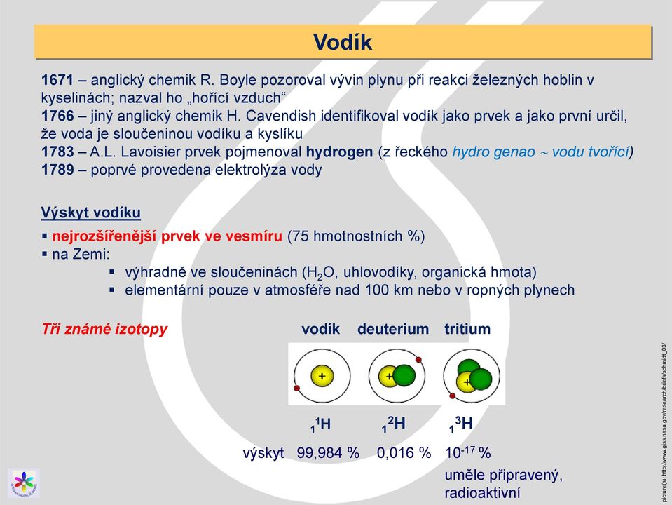 Cavendish identifikoval vodík jako prvek a jako první určil, že voda je sloučeninou vodíku a kyslíku 1783 A.L.