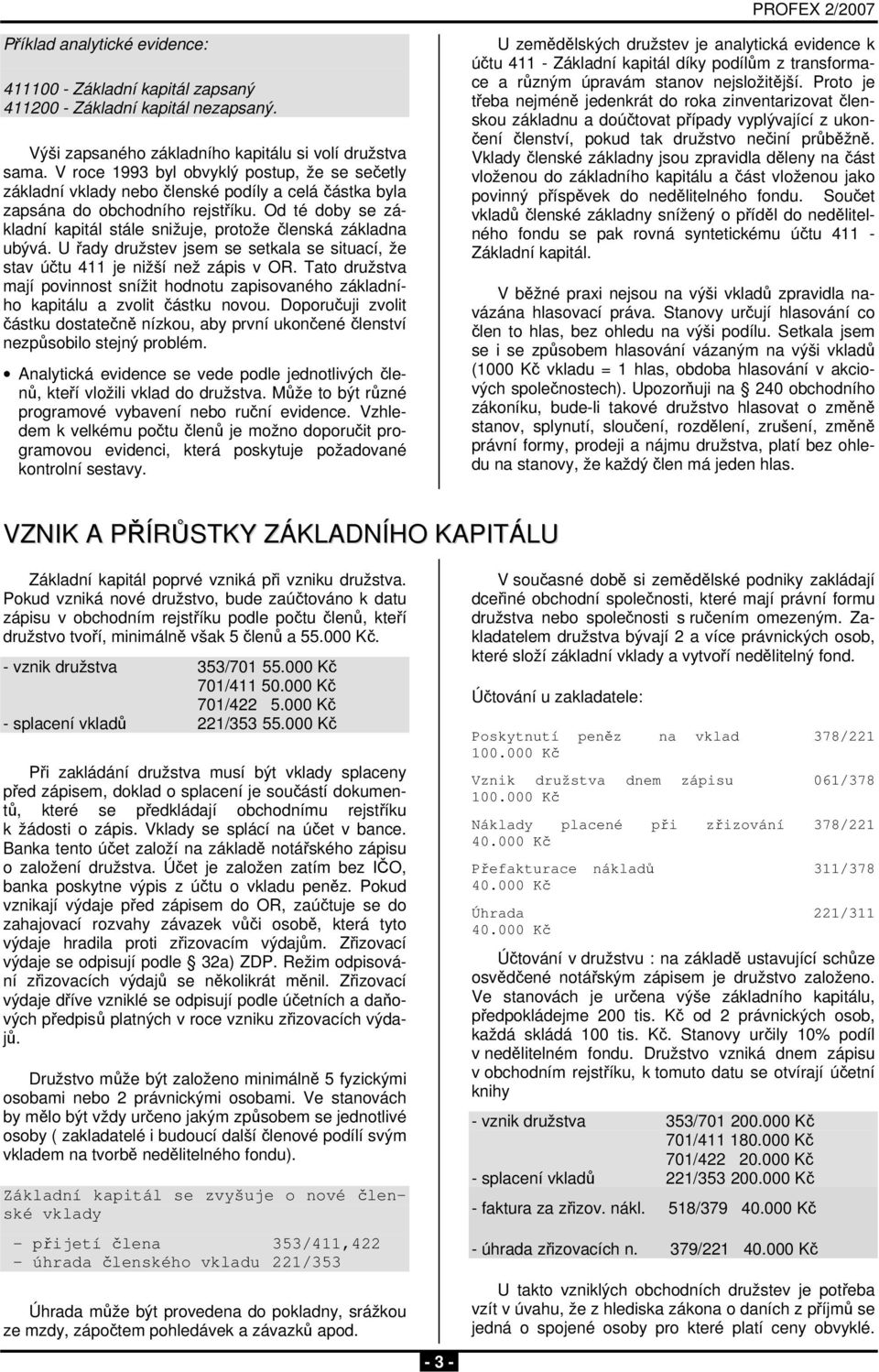 Od té doby se základní kapitál stále snižuje, protože členská základna ubývá. U řady družstev jsem se setkala se situací, že stav účtu 411 je nižší než zápis v OR.