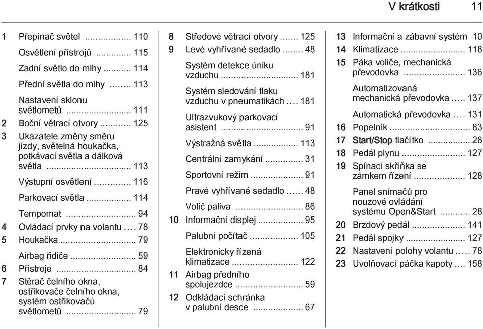 .. 78 5 Houkačka... 79 Airbag řidiče... 59 6 Přístroje... 84 7 Stěrač čelního okna, ostřikovače čelního okna, systém ostřikovačů světlometů... 79 8 Středové větrací otvory.