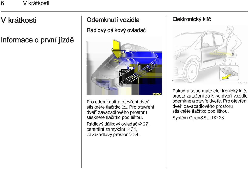 Rádiový dálkový ovladač 3 27, centrální zamykání 3 31, zavazadlový prostor 3 34.