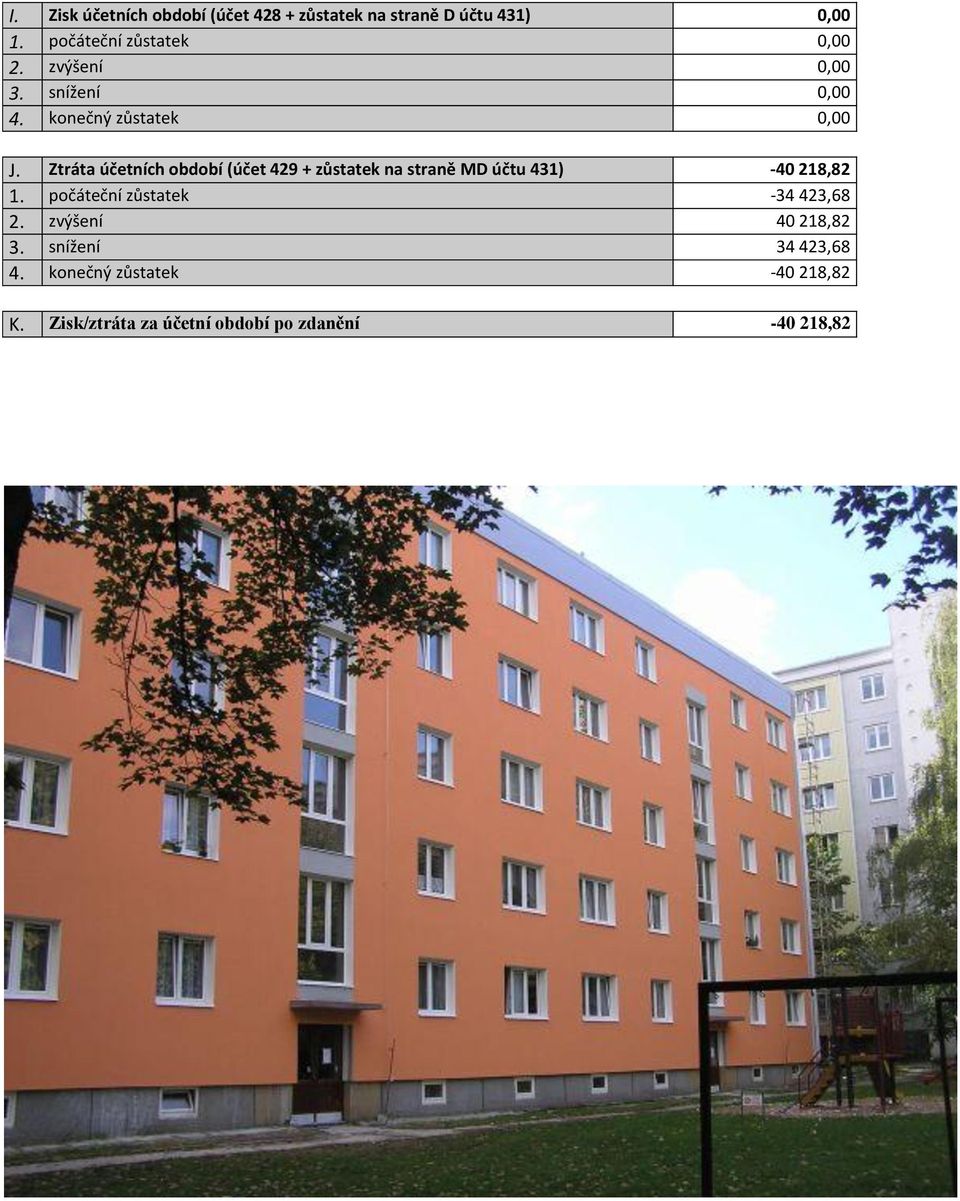 Ztráta účetních (účet 429 + zůstatek na straně MD účtu 431) -40 218,82 1.