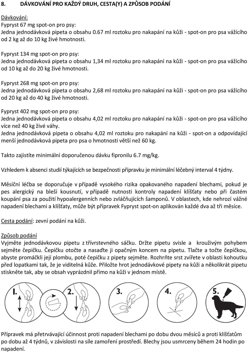 Fypryst 134 mg spot-on pro psy: Jedna jednodávková pipeta o obsahu 1,34 ml roztoku pro nakapání na kůži - spot-on pro psa vážícího od 10 kg až do 20 kg živé hmotnosti.