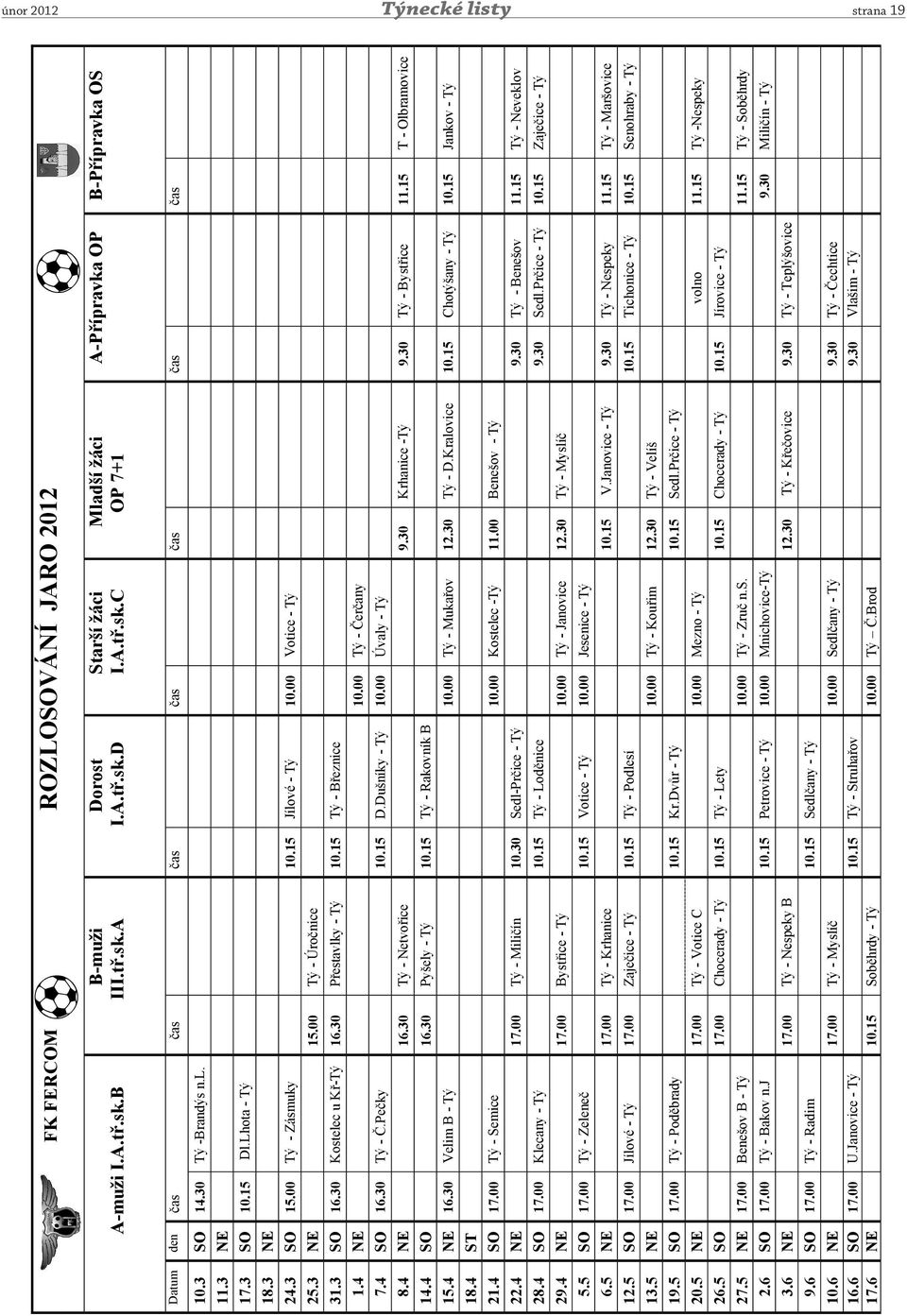 30 P estavlky - Tý 10.15 Tý - B eznice 1.4 NE 10.00 Tý - er any 7.4 SO 16.30 Tý -.Pe ky 10.15 D.Dušníky - Tý 10.00 Úvaly - Tý 8.4 NE 16.30 Tý - Netvo ice 9.30 Krhanice -Tý 9.30 Tý - Byst ice 11.