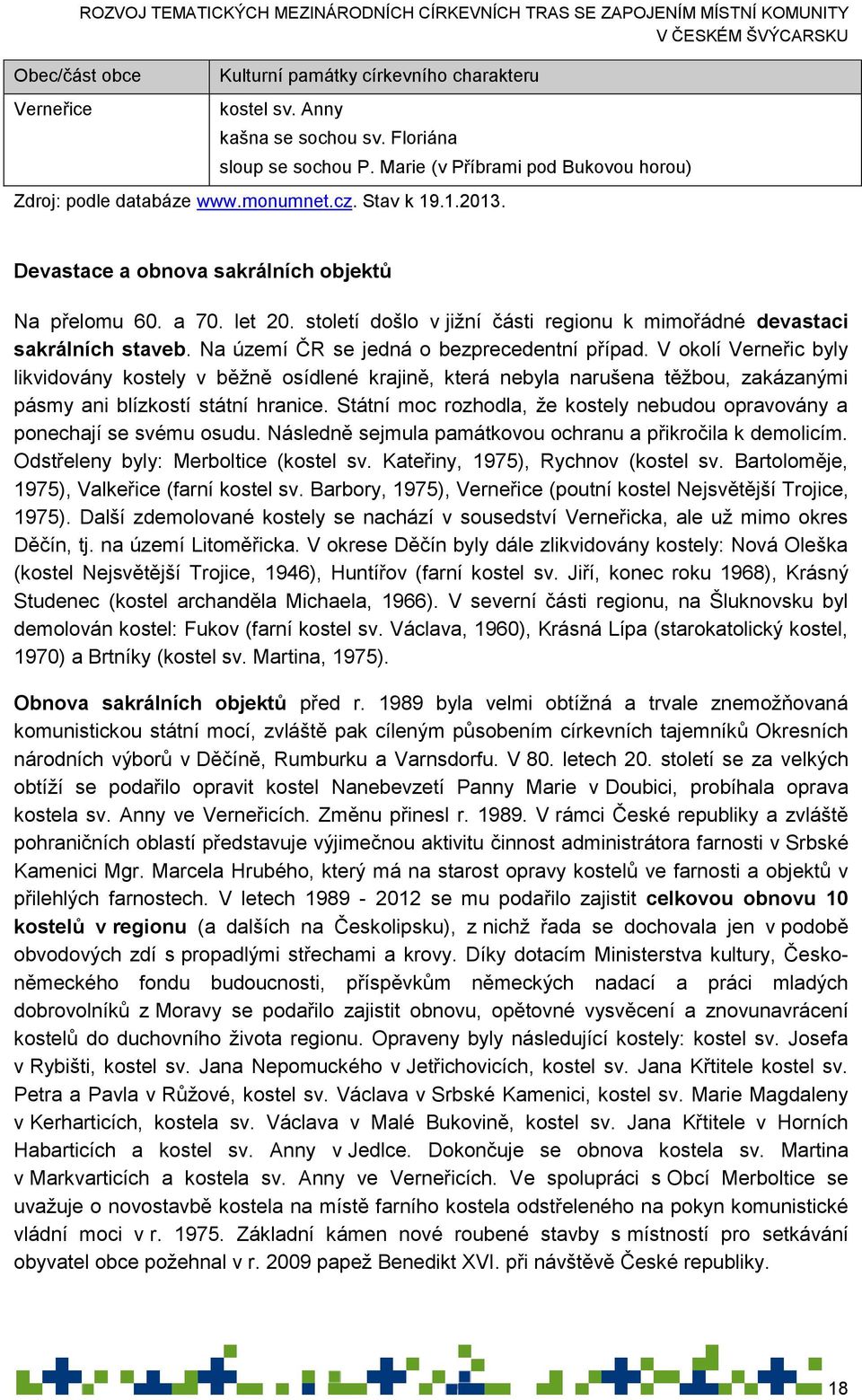 Na území ČR se jedná o bezprecedentní případ. V okolí Verneřic byly likvidovány kostely v běžně osídlené krajině, která nebyla narušena těžbou, zakázanými pásmy ani blízkostí státní hranice.