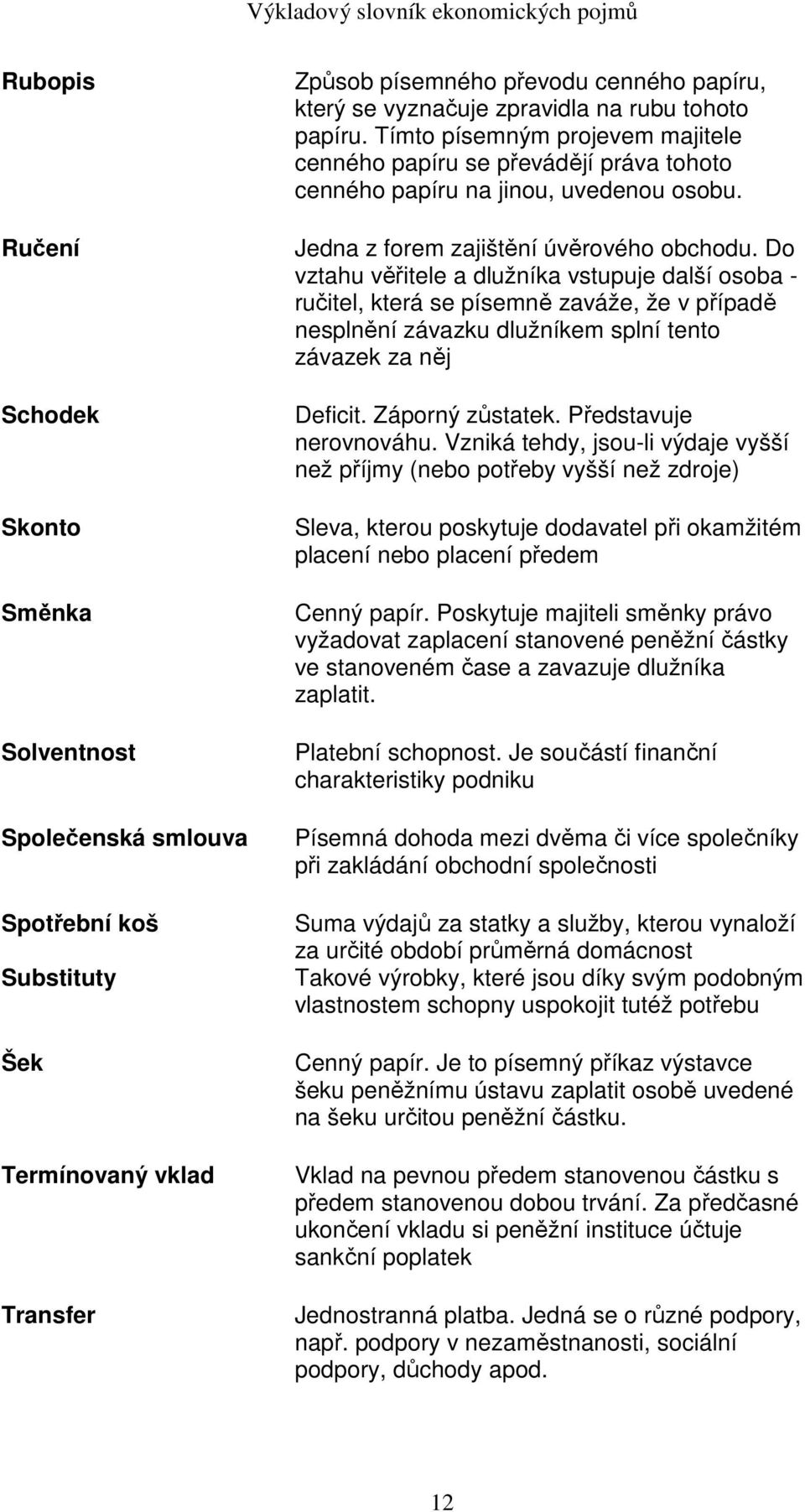 Do vztahu věřitele a dlužníka vstupuje další osoba - ručitel, která se písemně zaváže, že v případě nesplnění závazku dlužníkem splní tento závazek za něj Deficit. Záporný zůstatek.