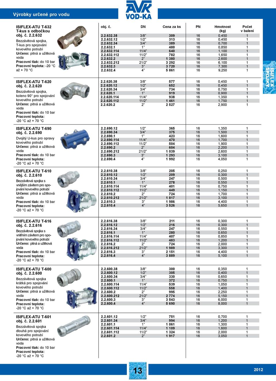č. 2.2.620 Bezzávitová spojka, koleno 90 pro spojování kovového potrubí voda Pracovní tlak: do 10 bar Pracovní teplota: -20 C až + 70 C ISIFLEX-ATU T-690 obj. č. 2.2.690 Dvojitý U-kus pro opravy kovového potrubí voda Pracovní tlak: do 10 bar Pracovní teplota: -20 C až + 70 C ISIFLEX-ATU T-610 obj.