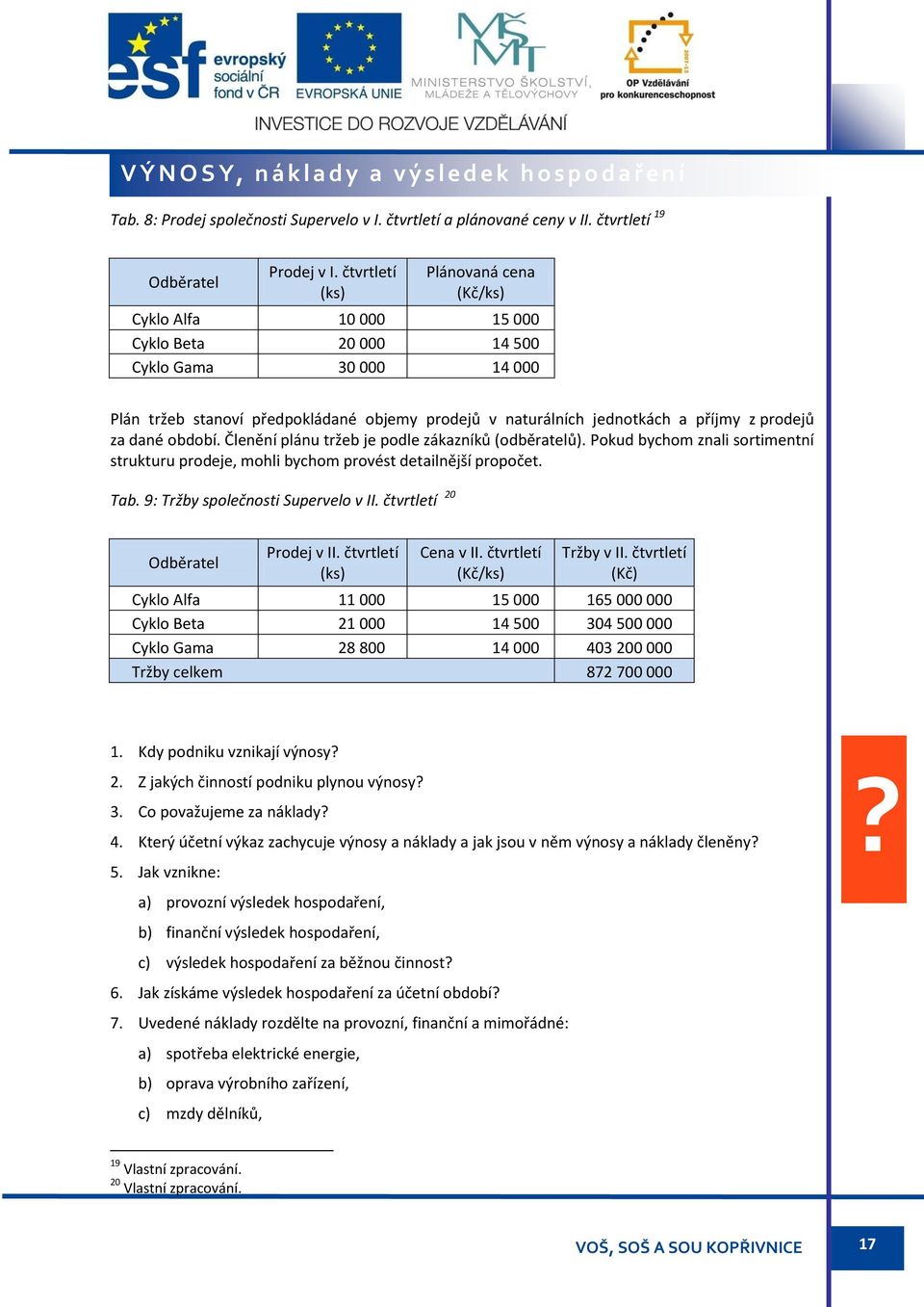 prodejů za dané období. Členění plánu tržeb je podle zákazníků (odběratelů). Pokud bychom znali sortimentní strukturu prodeje, mohli bychom provést detailnější propočet. Tab.