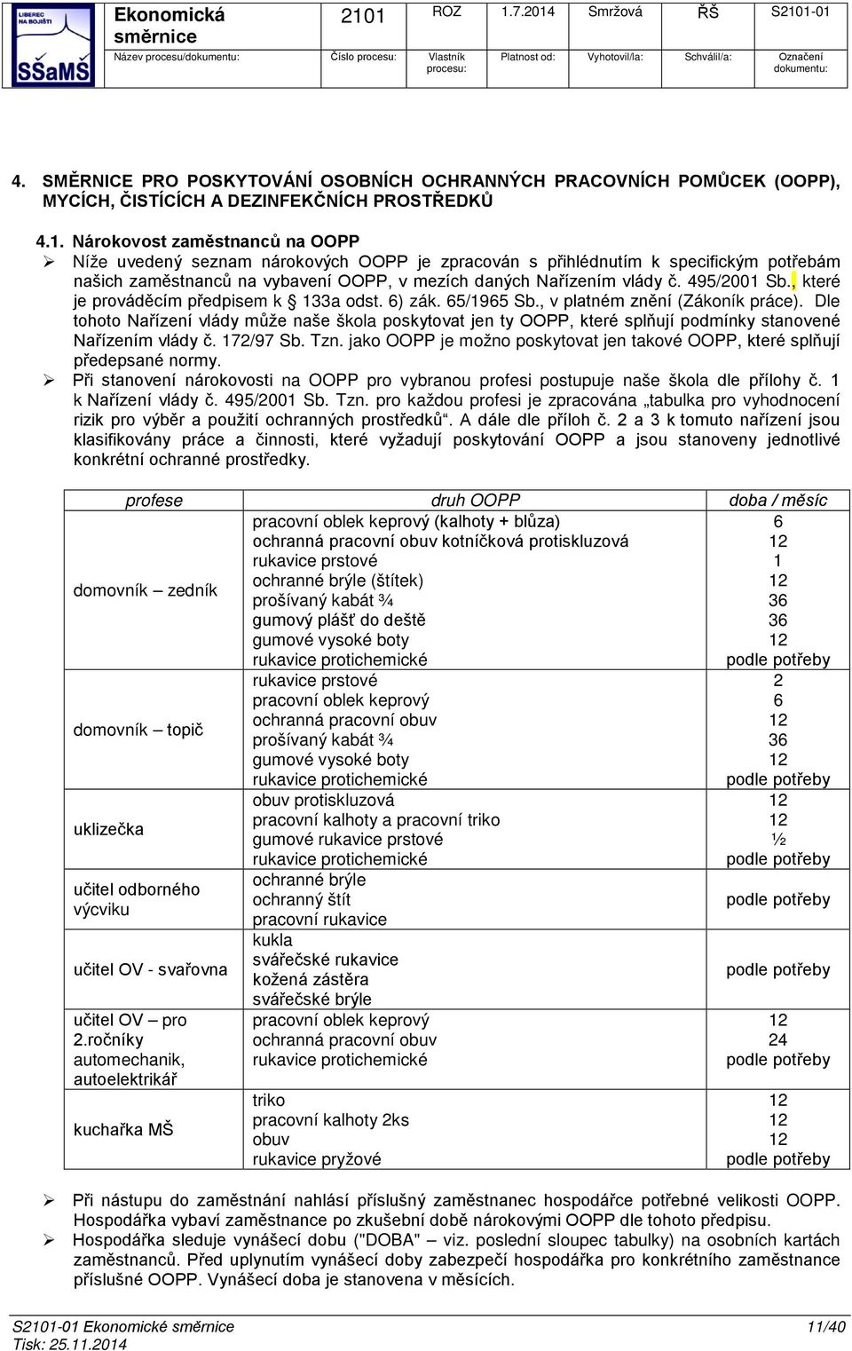 495/2001 Sb., které je prováděcím předpisem k 133a odst. 6) zák. 65/1965 Sb., v platném znění (Zákoník práce).