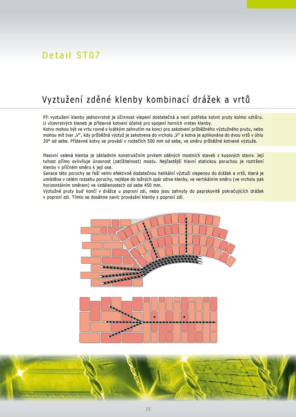 Kotvy mohou být ve vrtu rovné s krátkým zahnutím na konci pro zakotvení průběžného výztužného prutu, nebo mohou mít tvar V, kdy průběžná výztuž je zakotvena do vrcholu V a kotva je aplikována do dvou