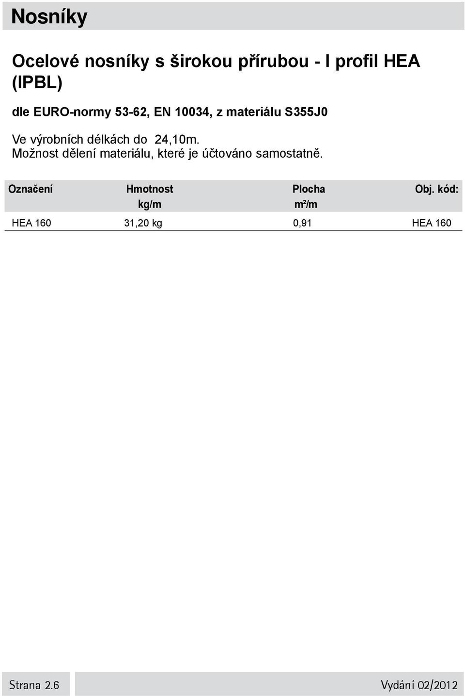 24,10m. Možnost dělení materiálu, které je účtováno samostatně.