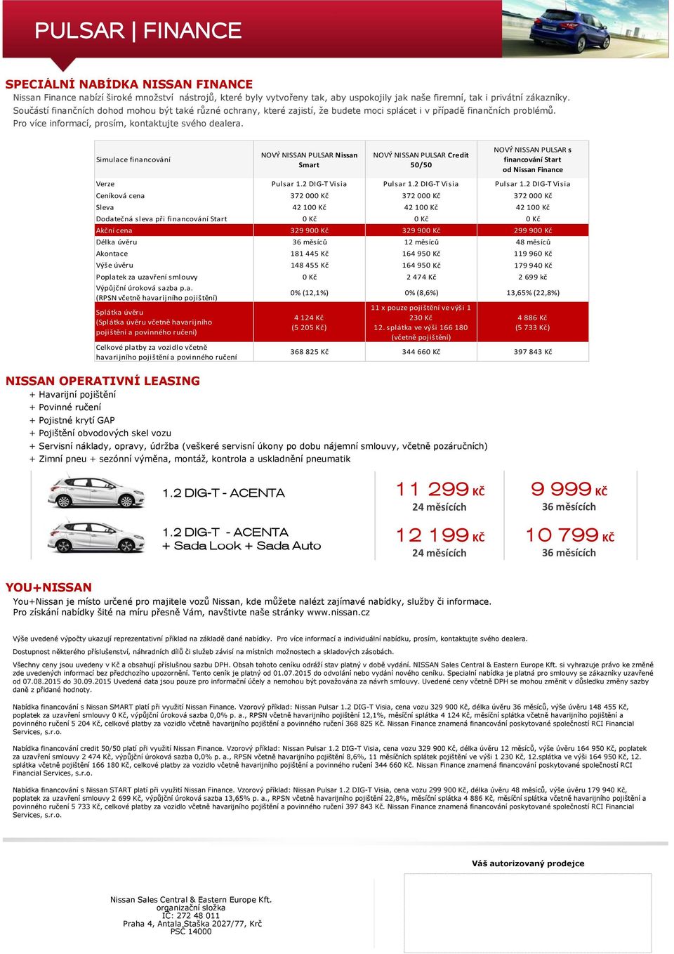 Simulace financování NOVÝ NISSAN PULSAR Nissan Smart NOVÝ NISSAN PULSAR Credit 50/50 NOVÝ NISSAN PULSAR s financování Start od Nissan Finance Verze Pulsar 1.2 DIG T Visia Pulsar 1.