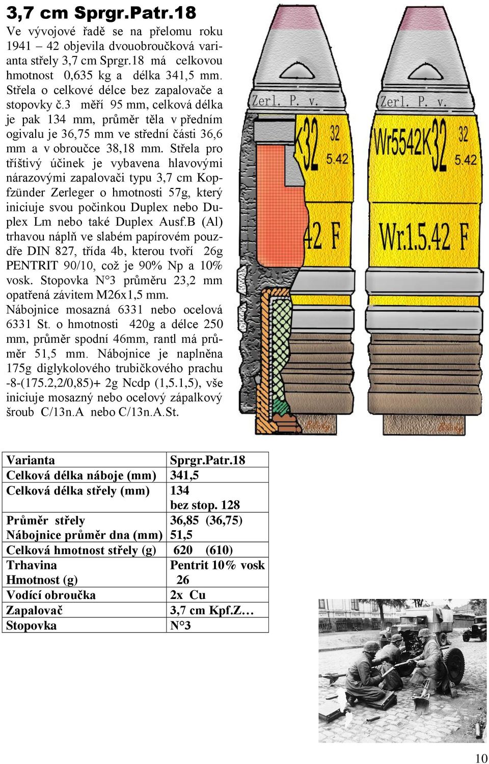 Střela pro tříštivý účinek je vybavena hlavovými nárazovými zapalovači typu 3,7 cm Kopfzünder Zerleger o hmotnosti 57g, který iniciuje svou počinkou Duplex nebo Duplex Lm nebo také Duplex Ausf.