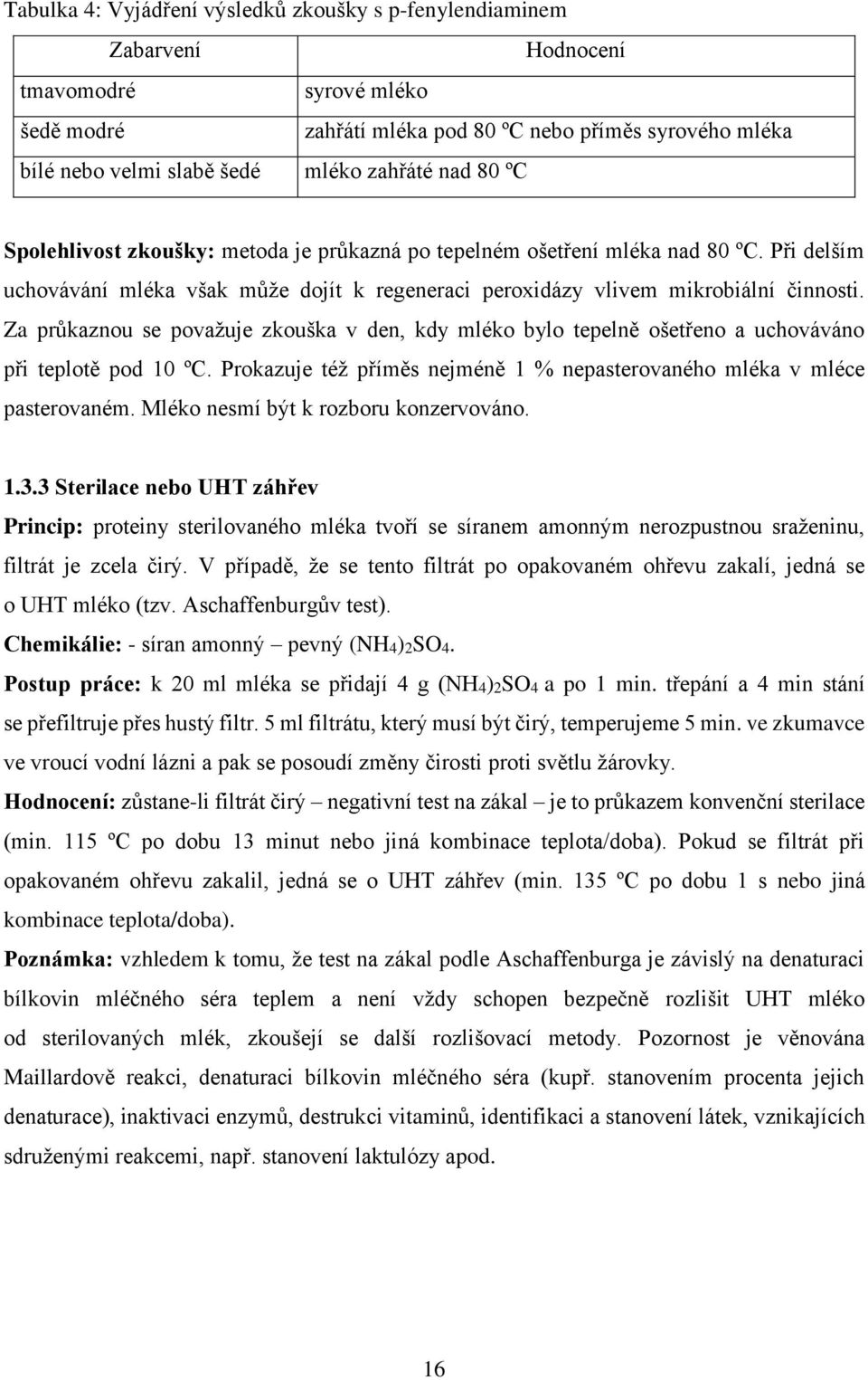 Za průkaznou se považuje zkouška v den, kdy mléko bylo tepelně ošetřeno a uchováváno při teplotě pod 10 ºC. Prokazuje též příměs nejméně 1 % nepasterovaného mléka v mléce pasterovaném.