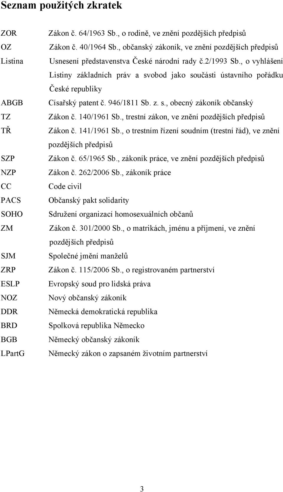 , o vyhlášení Listiny základních práv a svobod jako součásti ústavního pořádku České republiky Císařský patent č. 946/1811 Sb. z. s., obecný zákoník občanský Zákon č. 140/1961 Sb.