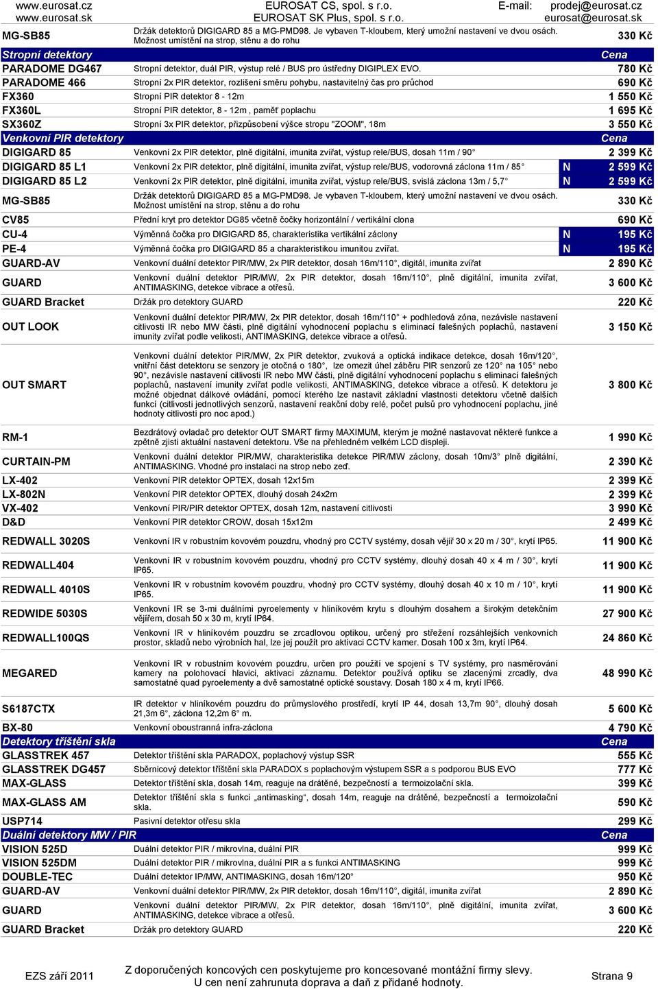 780 Kč PARADOME 466 Stropní 2x PIR detektor, rozlišení směru pohybu, nastavitelný čas pro průchod 690 Kč FX360 Stropní PIR detektor 8-12m 1 550 Kč FX360L Stropní PIR detektor, 8-12m, paměť poplachu 1