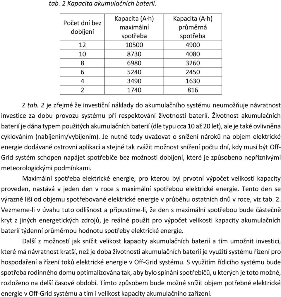 2 je zřejmé že investiční náklady do akumulačního systému neumožňuje návratnost investice za dobu provozu systému při respektování životnosti baterií.