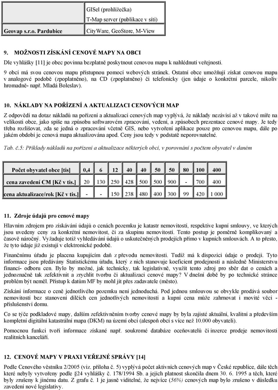 Ostatní obce umožňují získat cenovou mapu v analogové podobě (zpoplatněno), na CD (zpoplatněno) či telefonicky (jen údaje o konkrétní parcele, nikoliv hromadně- např. Mladá Boleslav). 10.