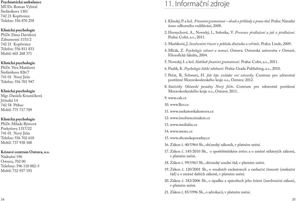 Věra Matúšová Štefánikova 826/7 741 01 Nový Jičín Telefon: 556 701 947 Klinická psychologie Mgr. Daniela Kvasničková Jičínská 14 742 58 Příbor Mobil: 775 717 709 Klinická psychologie PhDr.