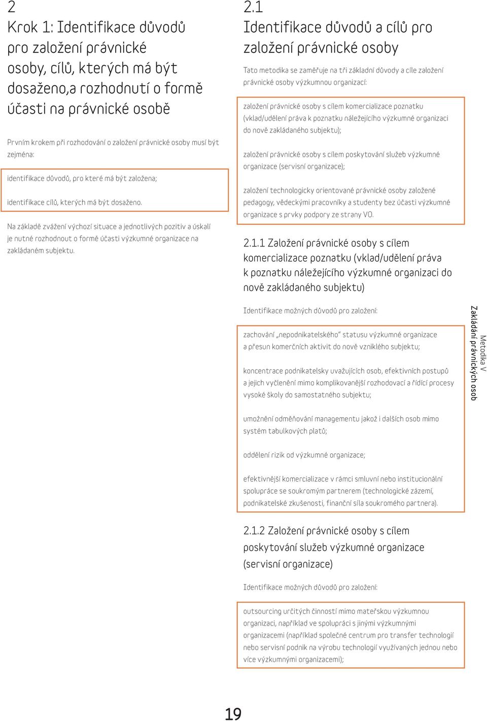 Na základě zvážení výchozí situace a jednotlivých pozitiv a úskalí je nutné rozhodnout o formě účasti výzkumné organizace na zakládaném subjektu. 2.