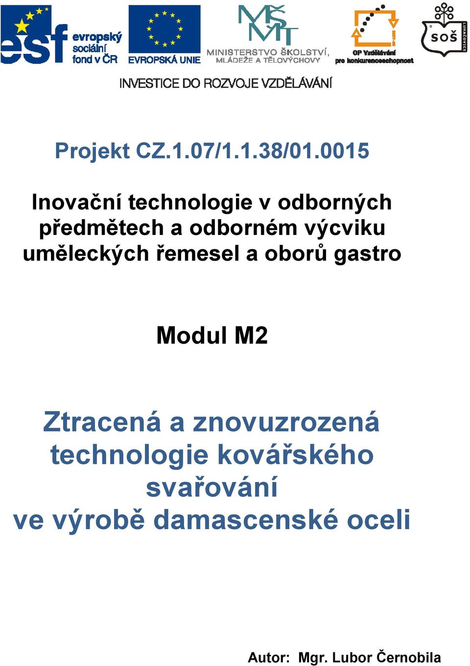 výcviku uměleckých řemesel a oborů gastro Modul M2 Ztracená a