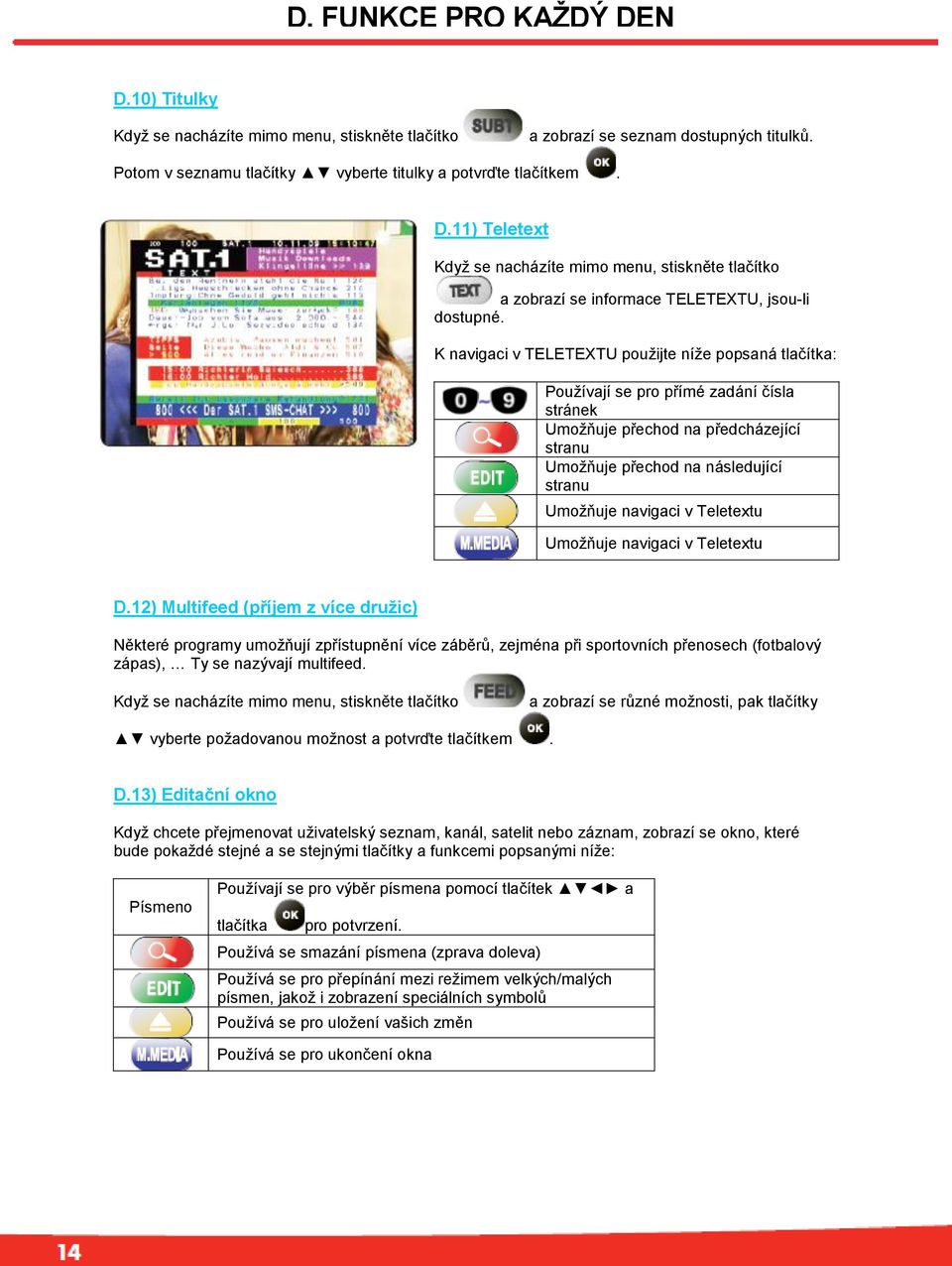 Teletextu Umožňuje navigaci v Teletextu D.