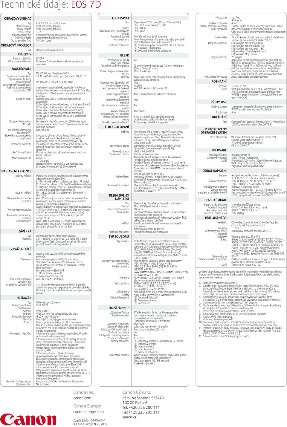 PROCESOR Typ Dvojice procesorů DIGIC 4 OBJEKTIV Bajonet objektivu EF/EF-S Ohnisková vzdálenost Ekvivalent 1,6násobku ohniskové vzdálenosti objektivu ZAOSTŘOVÁNÍ Typ TTL-CT-SIR se snímačem CMOS Systém