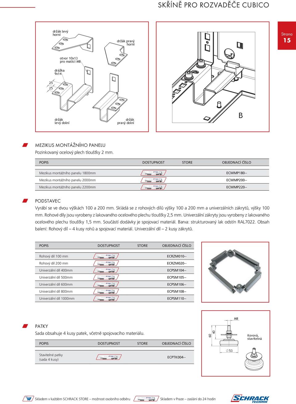POPIS DOSTUPNOST STORE OBJEDNACÍ ČÍSLO Mezikus montážního panelu 1800mm Mezikus montážního panelu 2000mm Mezikus montážního panelu 2200mm ECMMP180-- ECMMP200-- ECMMP220-- PODSTAVEC Vyrábí se ve dvou