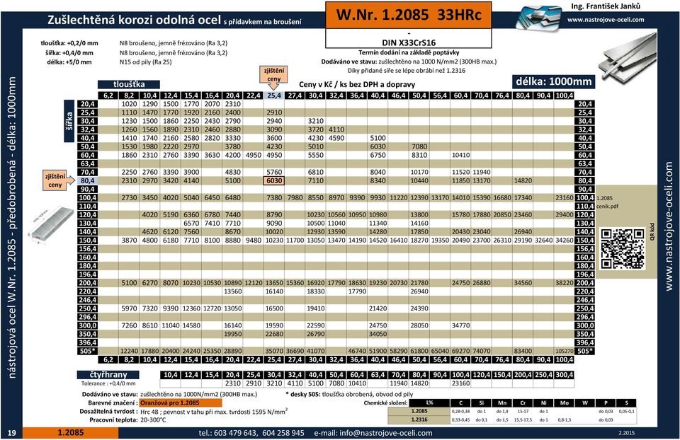 základě poptávky Dodáváno ve stavu: zušlechtěno na 1000 N/mm2 (300HB max.) Díky přidané síře se lépe obrábí než 1.