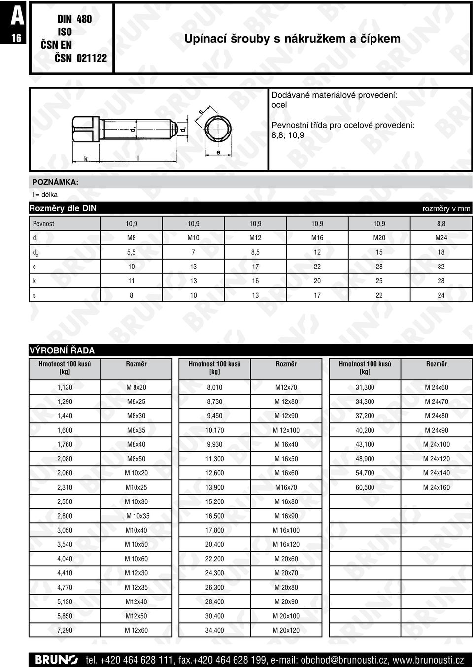 M 10x35 3,050 M10x40 3,540 M 10x50 4,040 M 10x60 4,410 M 12x30 4,770 M 12x35 5,130 M12x40 5,850 M12x50 7,290 M 12x60 8,010 M12x70 8,730 M 12x80 9,450 M 12x90 10.