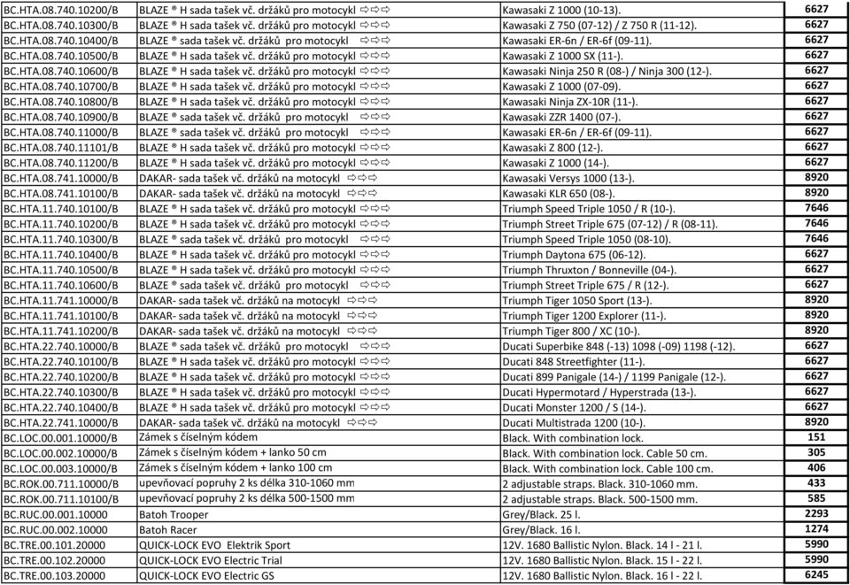 6627 BC.HTA.08.740.10600/B BLAZE H sada tašek vč. držáků pro motocykl Kawasaki Ninja 250 R (08-)/ Ninja 300 (12-). 6627 BC.HTA.08.740.10700/B BLAZE H sada tašek vč.