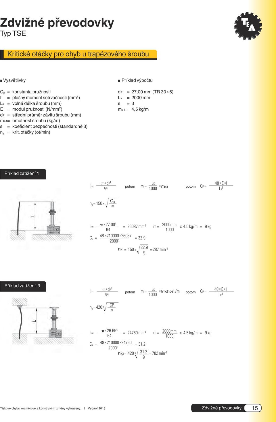 Trapezgewindespindel = 27,00 mm (TR 30 x 6) I = plošný moment setrvačnosti (mm 4 ) Lk = 2000 mm Lk Erläuterung = volná délka šroubu (mm) Berechnungsbeispiel s = 3 E = modul pružnosti (N/mm 2 ) ma1=